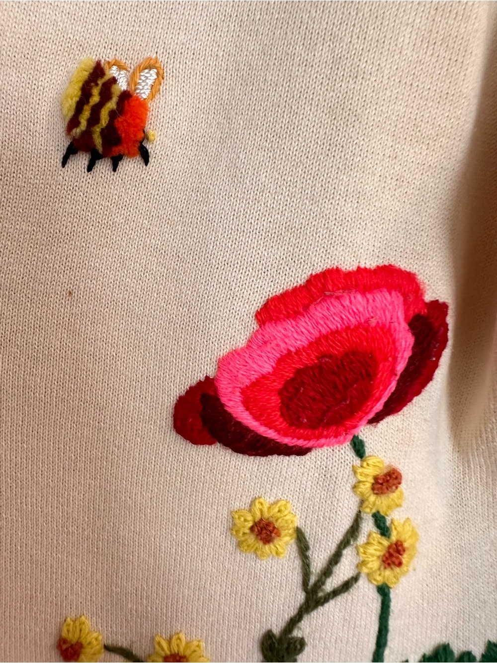 Vintage Lucky Brand Cream V-Neck Cardigan w/ Orange Trim & Floral Embroidery - Picture 9 of 16